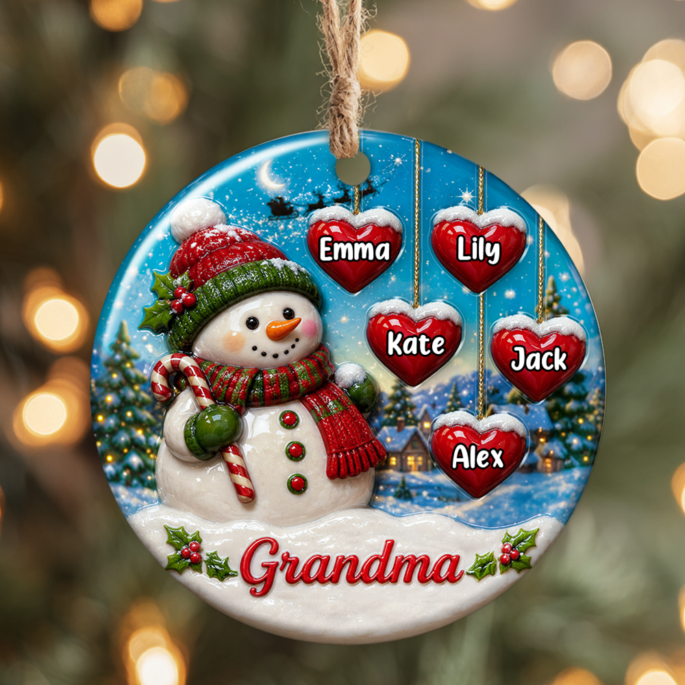 Grandma Snowman - 3D Relief Ornament