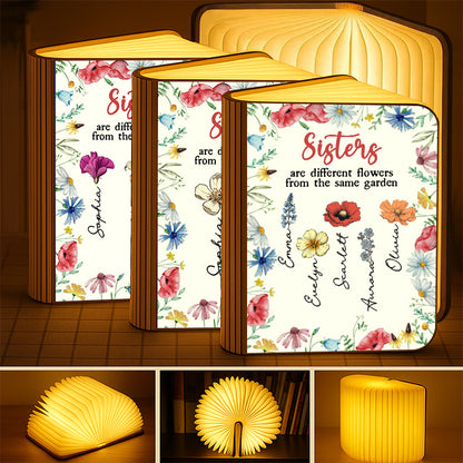 Sisters Are Different Flowers From The Same Garden - Personalized Book Lamp