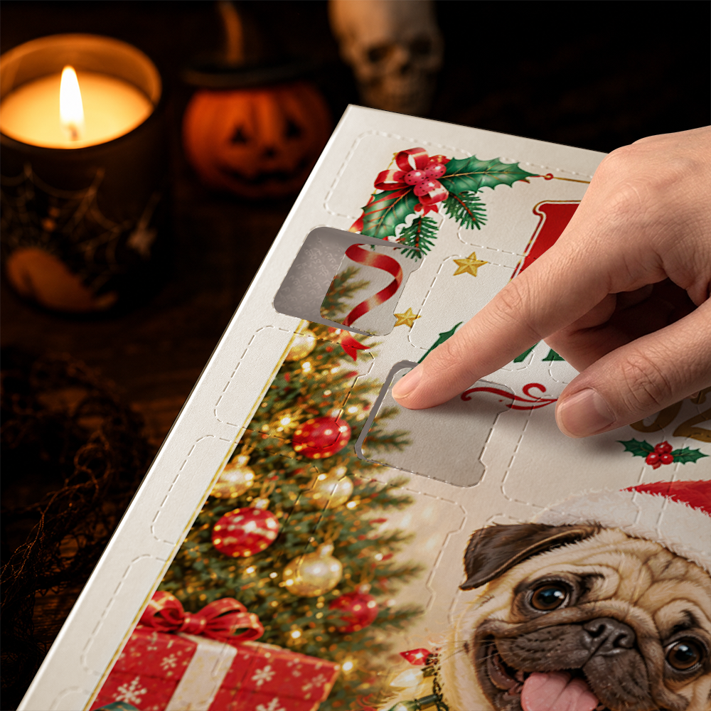 Pug Advent Calendar 2026 24 Day Christmas Countdown Box With Cute Dog Figurines - Advent Calendar Box-Box&Acrylic