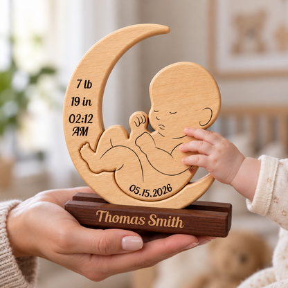 Moon Our Little Baby Puzzle - Custom Premium Wooden Name Puzzle - Christmas Gifts - New Mom New Dad