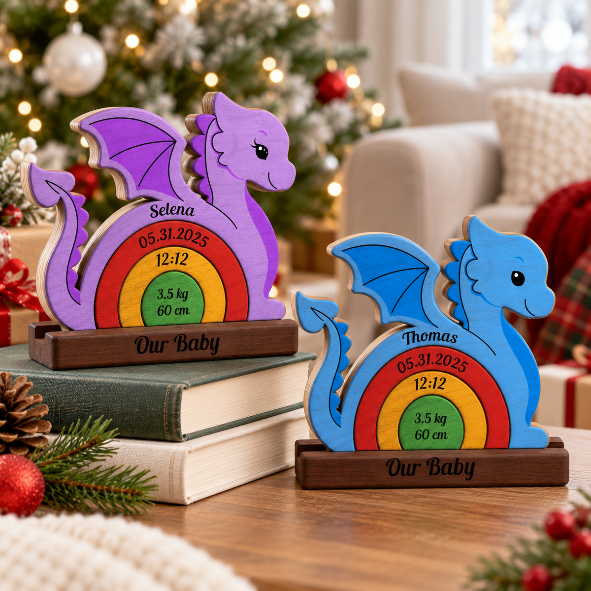 Personalized Baby New Born Dragon Puzzle - Custom Premium Wooden Name Puzzle - Christmas Gifts - New Mom New Dad