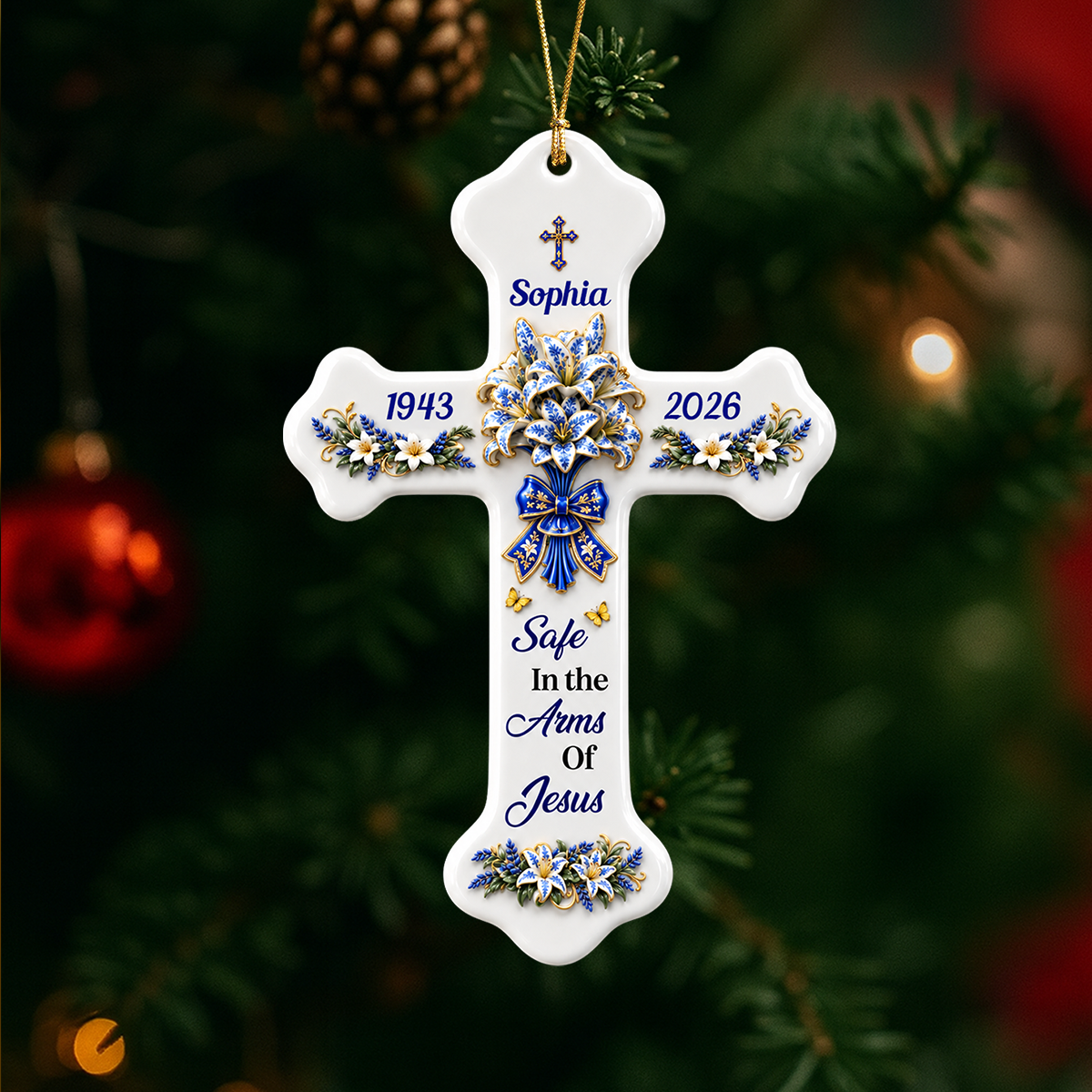 Forever In Gods Arms - Personalized Cross Memorial Ornament - Real 3D Relief Ornament