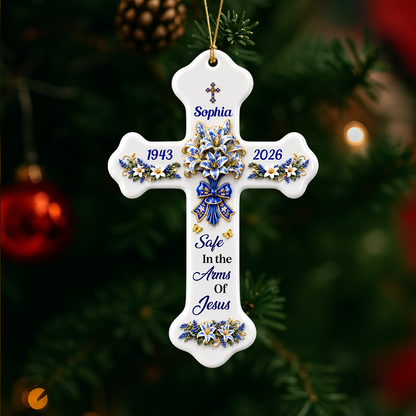 Forever In Gods Arms - Personalized Cross Memorial Ornament - Real 3D Relief Ornament
