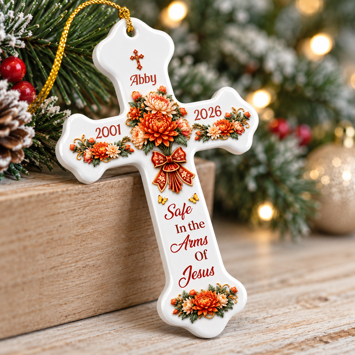 Forever In Gods Arms - Personalized Cross Memorial Ornament - Real 3D Relief Ornament