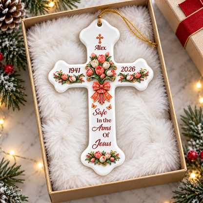 Forever In Gods Arms - Personalized Cross Memorial Ornament - Real 3D Relief Ornament