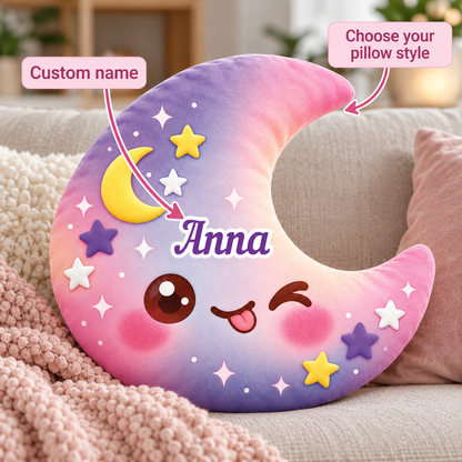 Squishy Colorful Moon Custom Shaped Pillow - Personalized Custom Pillow - Gifts for Kids