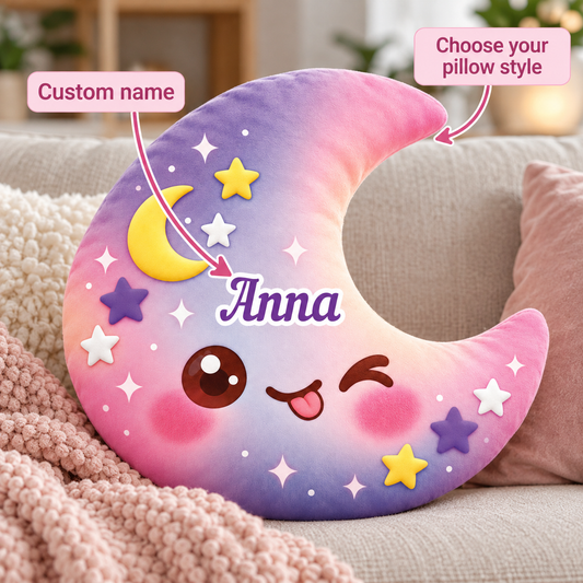 Squishy Colorful Moon Custom Shaped Pillow - Personalized Custom Pillow - Gifts for Kids