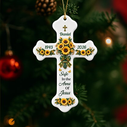 Forever In Gods Arms - Personalized Cross Memorial Ornament - Real 3D Relief Ornament