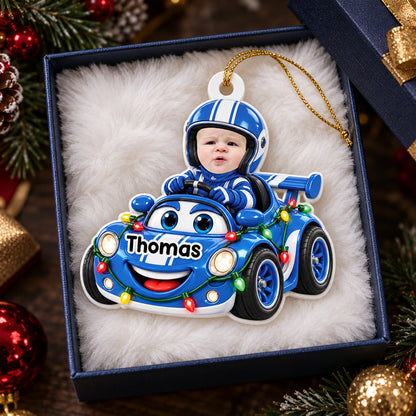 Racing Car Photo Ornament - Personalized Christmas Gifts for Kids - Real 3D Relief Ornament