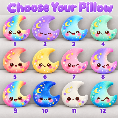 Squishy Colorful Moon Custom Shaped Pillow - Personalized Custom Pillow - Gifts for Kids