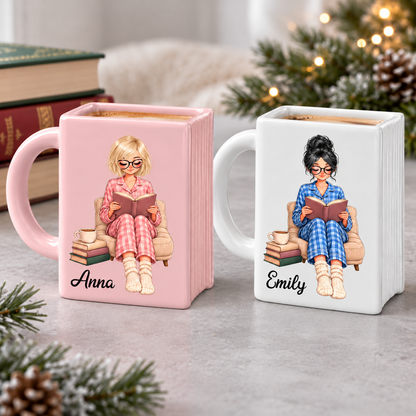 Custom Book Lovers Shaped Mug - Personalized Name Gifts - Best Friend, Christmas & Birthday Friendship Keepsake Gift •