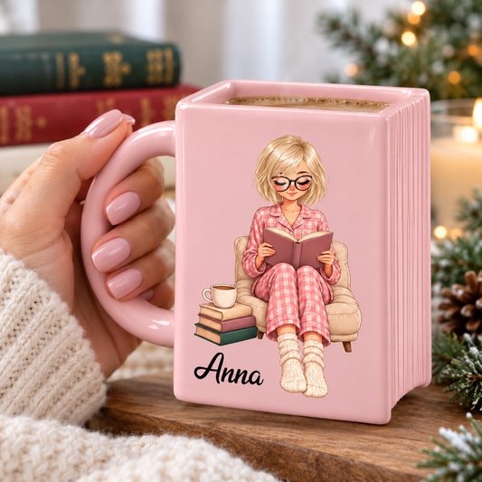 Custom Book Lovers Shaped Mug - Personalized Name Gifts - Best Friend, Christmas & Birthday Friendship Keepsake Gift •