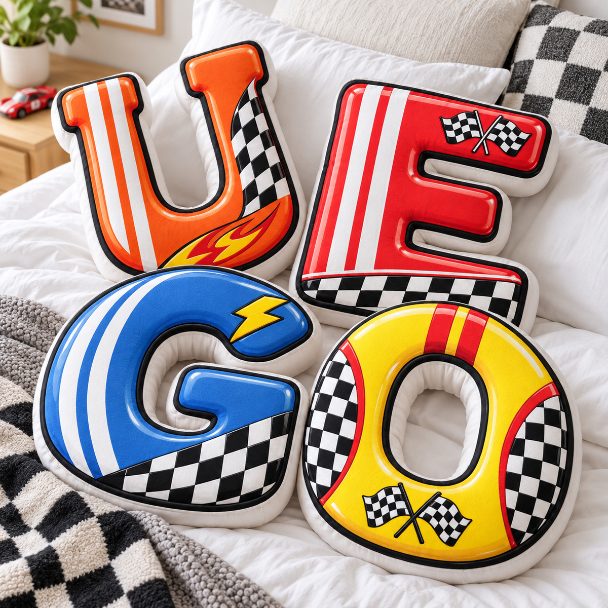Racing Car Alphabet Custom Shaped Pillow - Personalized Gifts for Kids