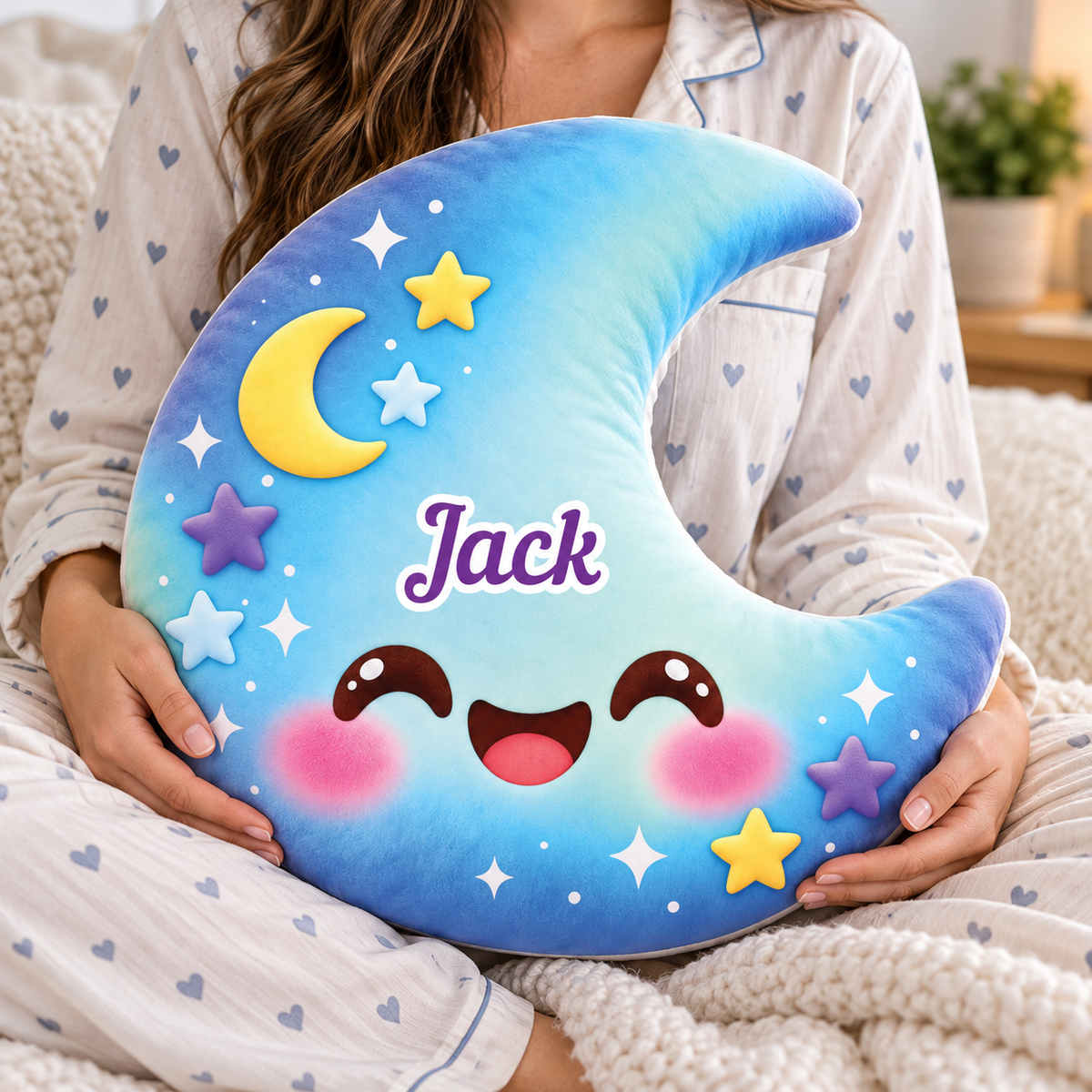 Squishy Colorful Moon Custom Shaped Pillow - Personalized Custom Pillow - Gifts for Kids