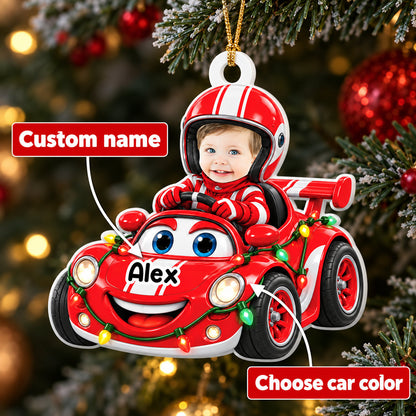 Racing Car Photo Ornament - Personalized Christmas Gifts for Kids - Real 3D Relief Ornament