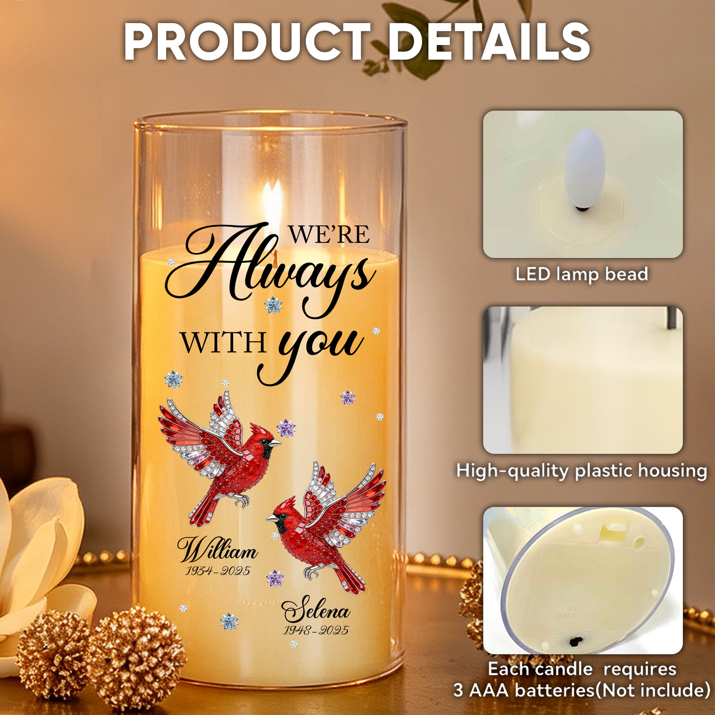 Custom Photo Memorial Always Loved Never Forgotten - Personalized Flameless LED Candle