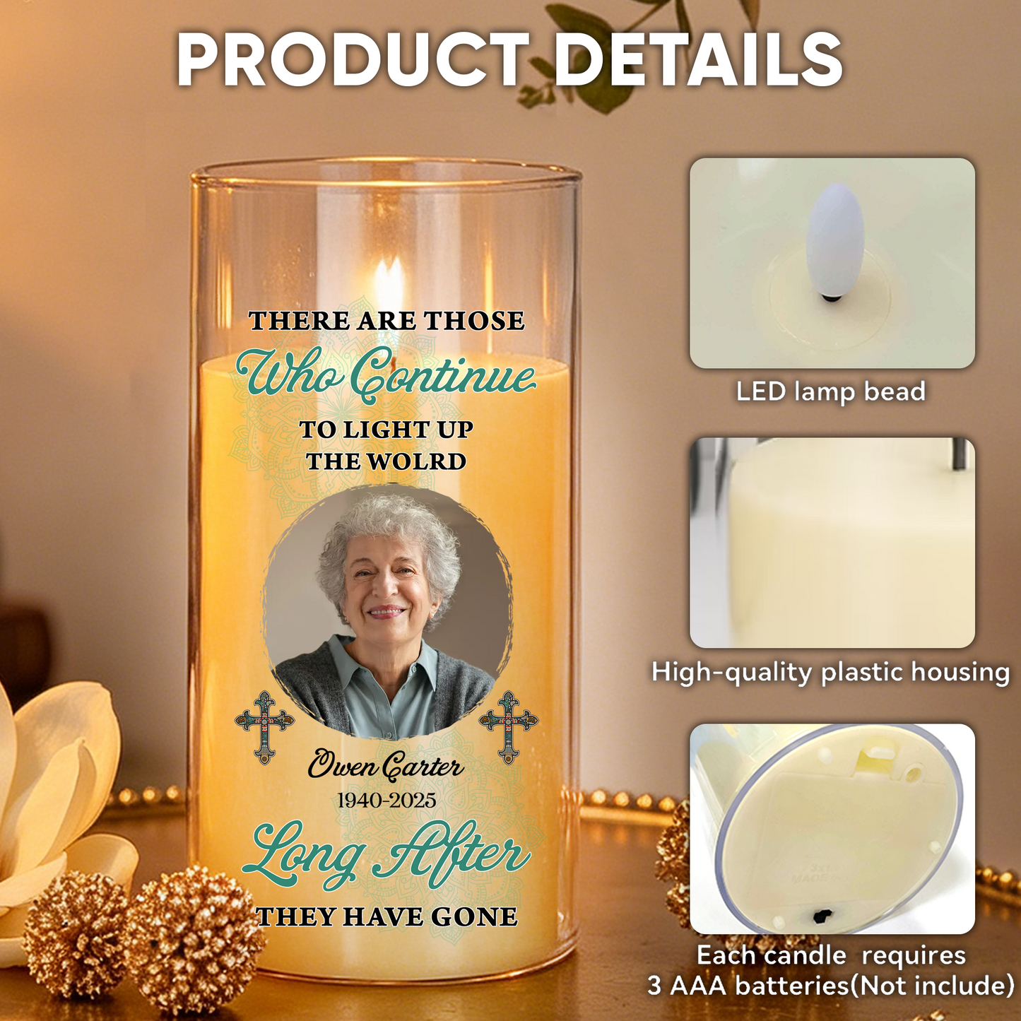 Light Up The The World Custom Photo Memorial - Personalized Flameless LED Candle