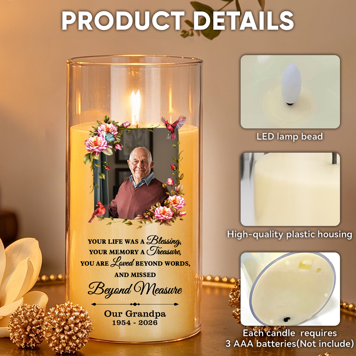 Light Up The World Long After Have Gone Memorial Candle - Personalized Flameless LED Candle