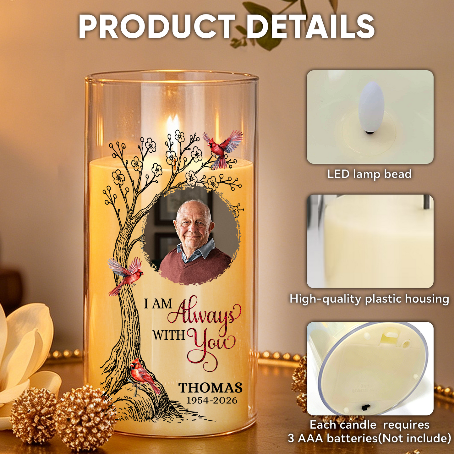 I Am Always With You Memorial Photo - Personalized Flameless LED Candle