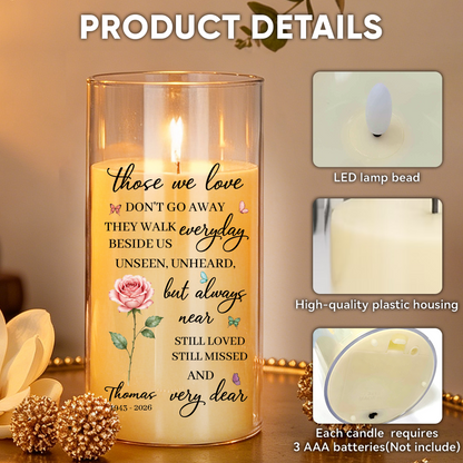 Loss Of Loved One Flower Memorial Candle - Personalized Flameless LED Candle