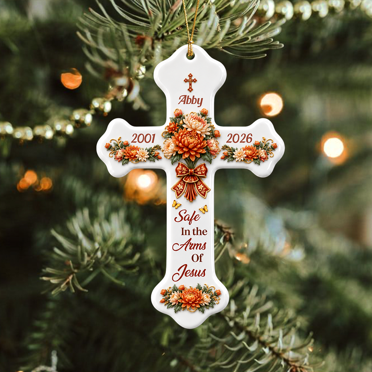 Forever In Gods Arms - Personalized Cross Memorial Ornament - Real 3D Relief Ornament