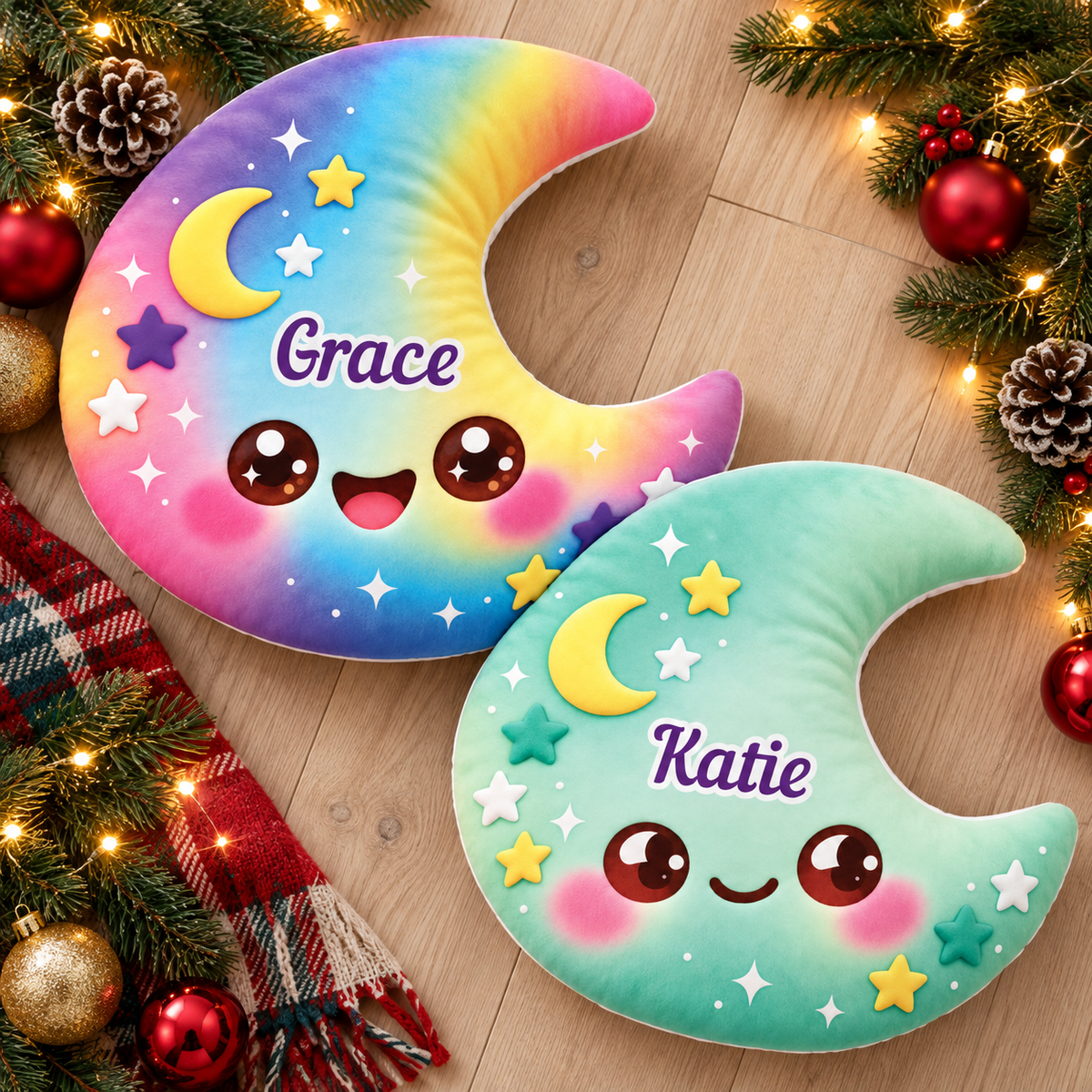 Squishy Colorful Moon Custom Shaped Pillow - Personalized Custom Pillow - Gifts for Kids