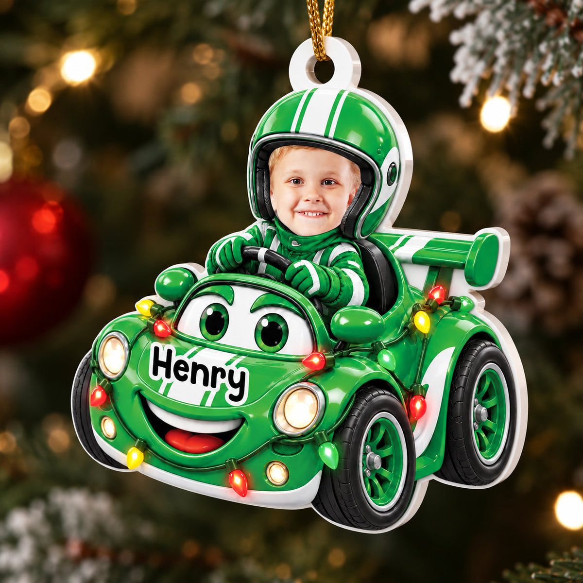Racing Car Photo Ornament - Personalized Christmas Gifts for Kids - Real 3D Relief Ornament