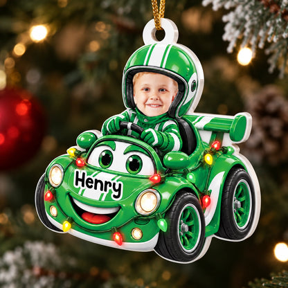 Racing Car Photo Ornament - Personalized Christmas Gifts for Kids - Real 3D Relief Ornament