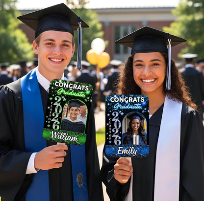 Personalized Graduation Face Fans Glitter With Wooden Handle - Fans Faces Class Of 2026