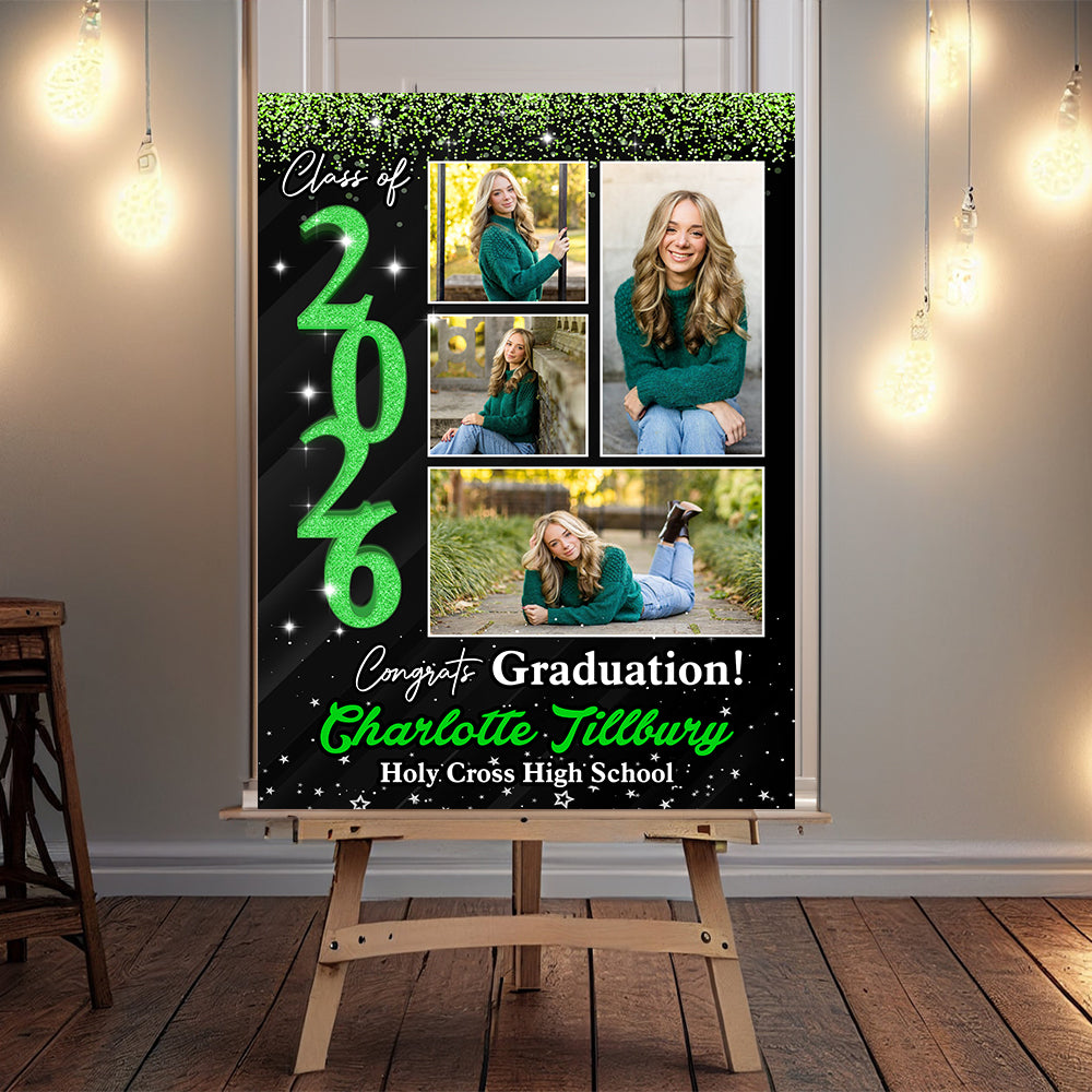 2026 Glitter Graduation Welcome Sign - Custom Photo Welcome Sign