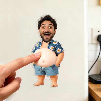 Personalized Funny Daddy Face Squishy Belly Fridge Magnet - Custom Dad Photo Squeeze Magnet, Kitchen Decor