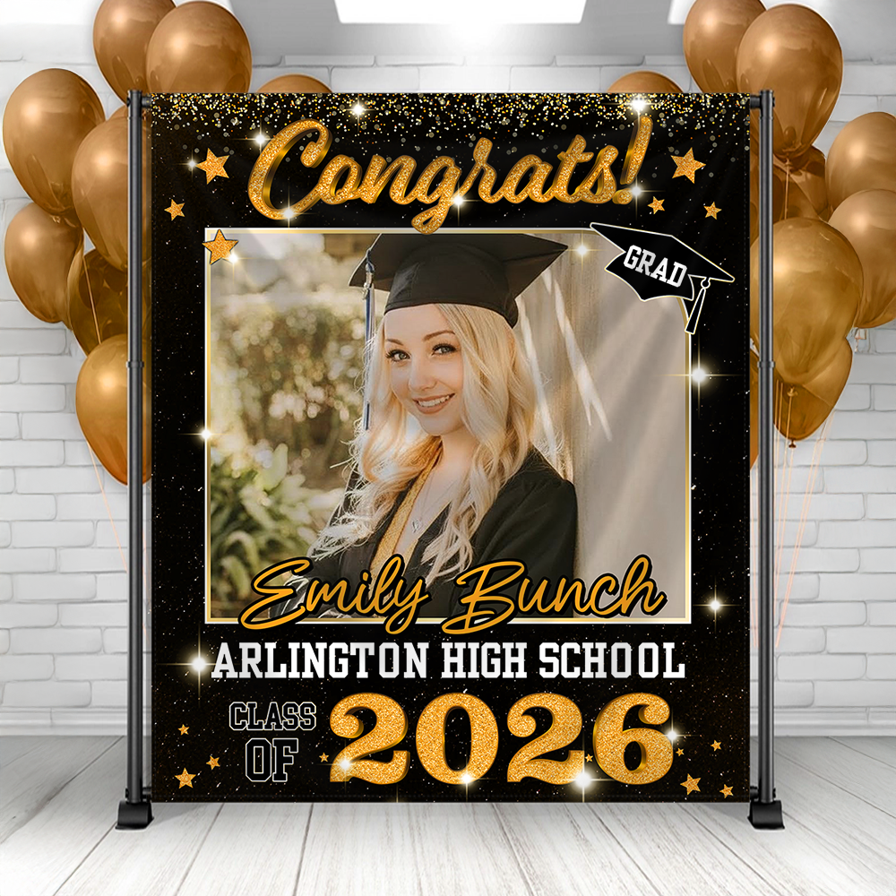 Class Of 2026 Glitter Style Graduation Decor - Personalized Congrats Graduation Backdrop