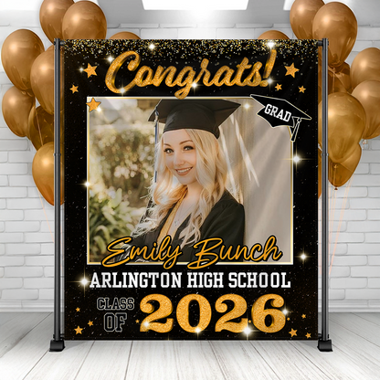Class Of 2026 Glitter Style Graduation Decor - Personalized Congrats Graduation Backdrop