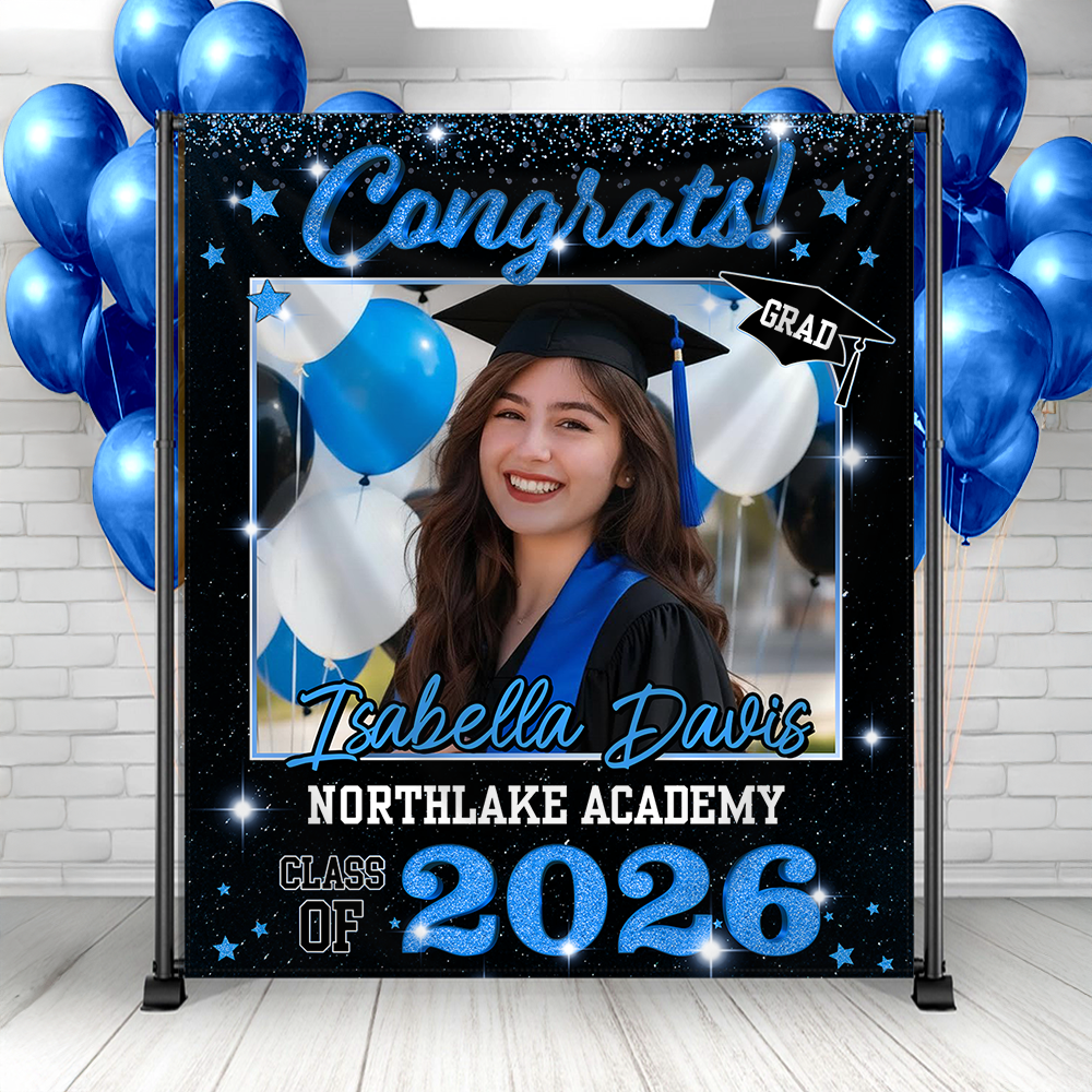 Class Of 2026 Glitter Style Graduation Decor - Personalized Congrats Graduation Backdrop