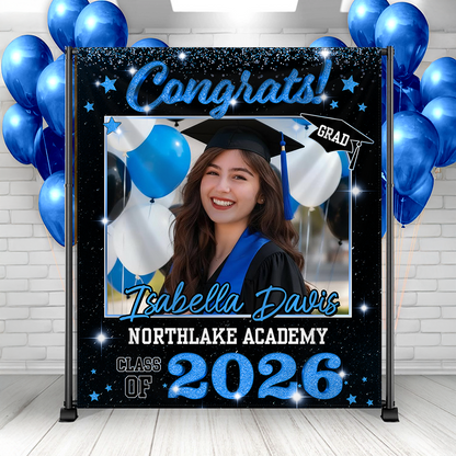 Class Of 2026 Glitter Style Graduation Decor - Personalized Congrats Graduation Backdrop