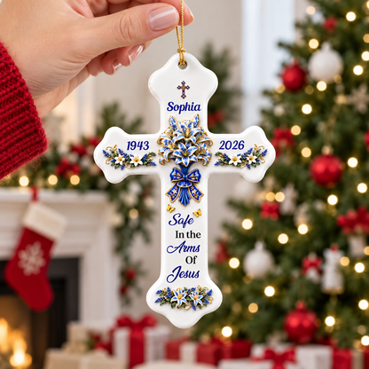 Forever In Gods Arms - Personalized Cross Memorial Ornament - Real 3D Relief Ornament