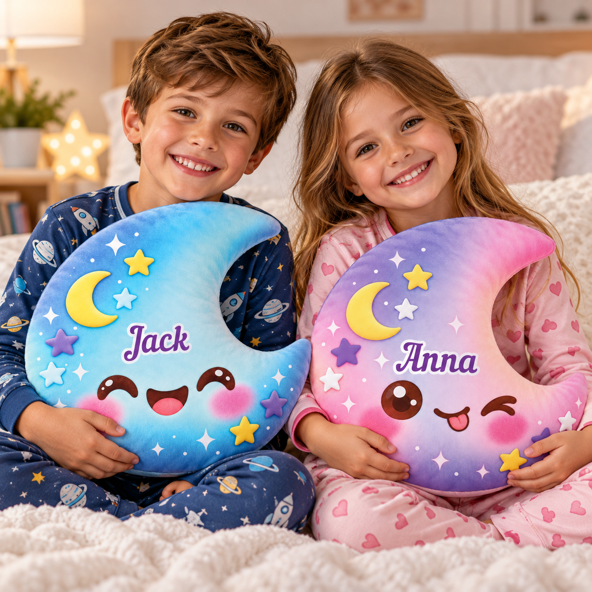 Squishy Colorful Moon Custom Shaped Pillow - Personalized Custom Pillow - Gifts for Kids