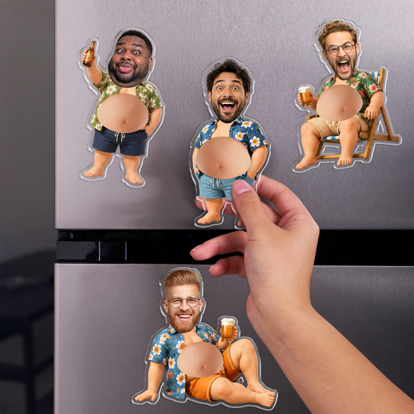 Personalized Funny Daddy Face Squishy Belly Fridge Magnet - Custom Dad Photo Squeeze Magnet, Kitchen Decor