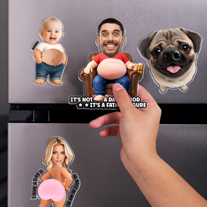 Personalized Funny Face Squishy Belly Fridge Magnet - Custom Dad Photo Squeeze Magnet, Kitchen Decor