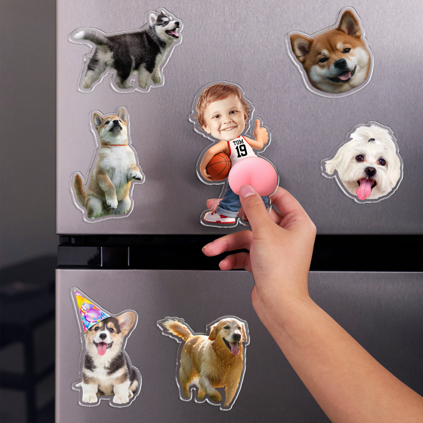 Personalized Funny Chibi Belly Fridge Magnet - Custom Dad Photo Squeeze Magnet, Kitchen Decor