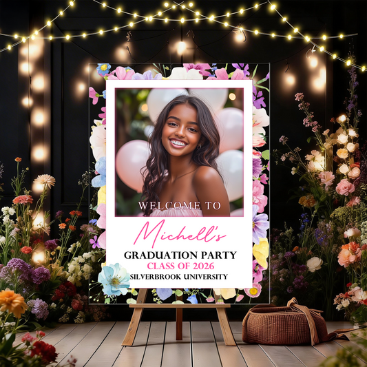Flower Class Of 2026 Graduation - Personalized Graduation Welcome Sign - Custom Acrylic Celebration Sign