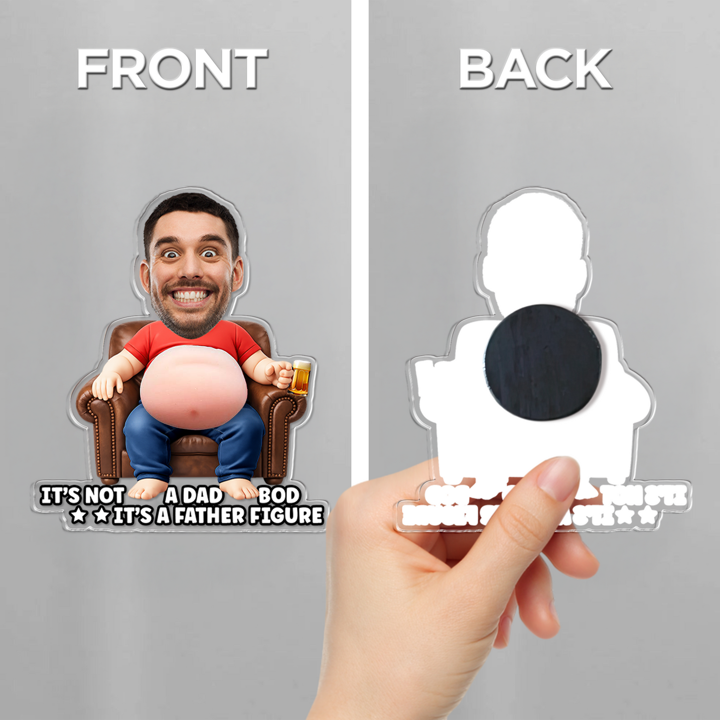 Personalized Funny Face Squishy Belly Fridge Magnet - Custom Dad Photo Squeeze Magnet, Kitchen Decor