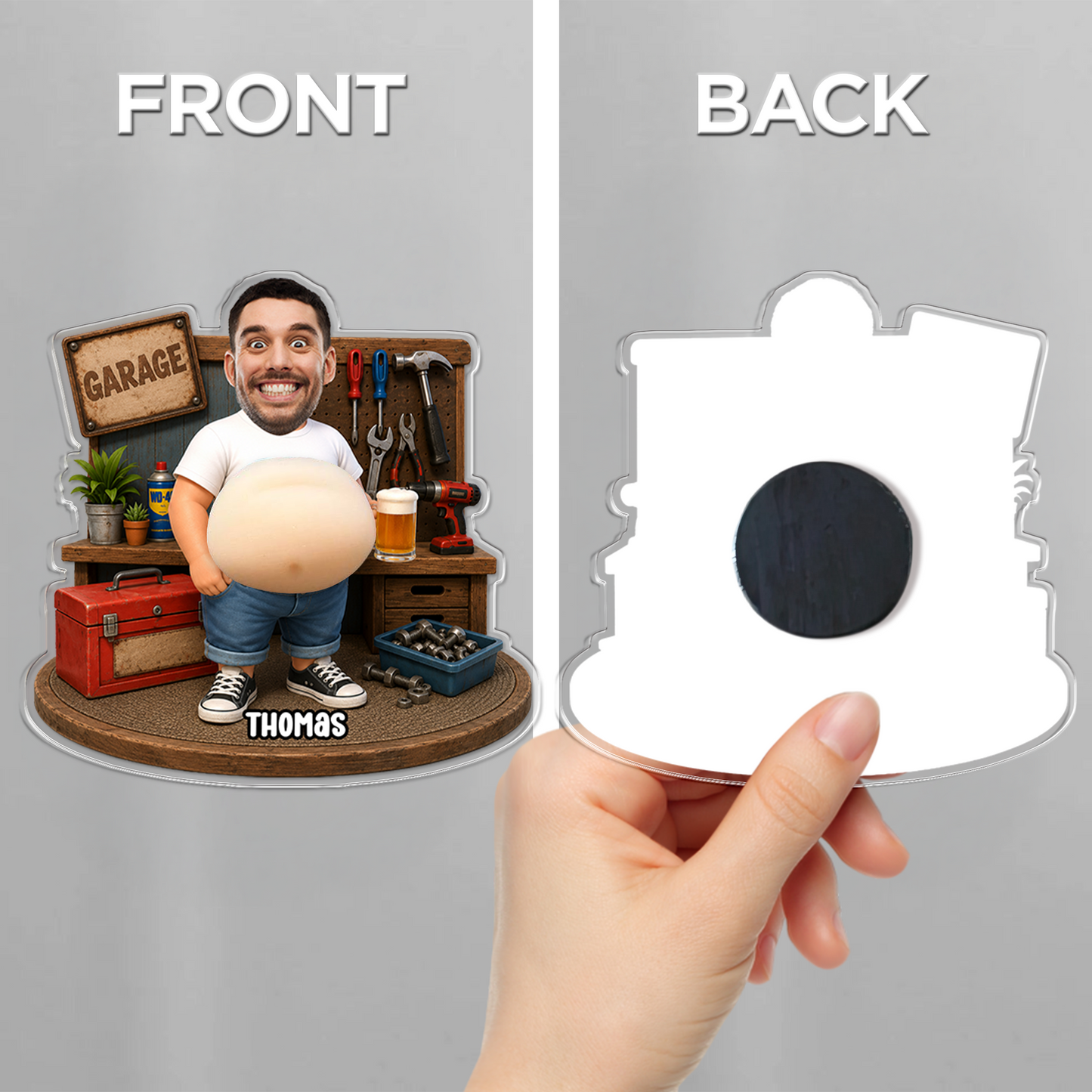 Personalized Funny Professionally Dad Bod Fridge Magnet - Custom Photo Squeeze Magnet, Kitchen Decor
