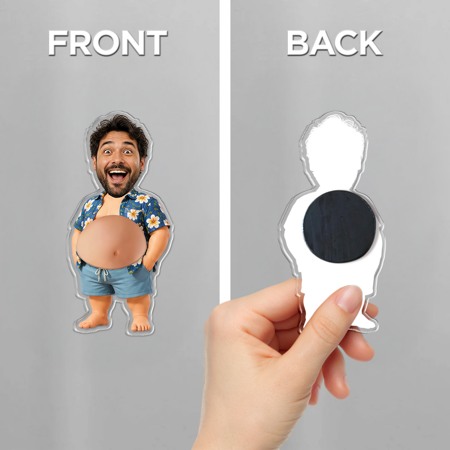 Personalized Funny Daddy Face Squishy Belly Fridge Magnet - Custom Dad Photo Squeeze Magnet, Kitchen Decor