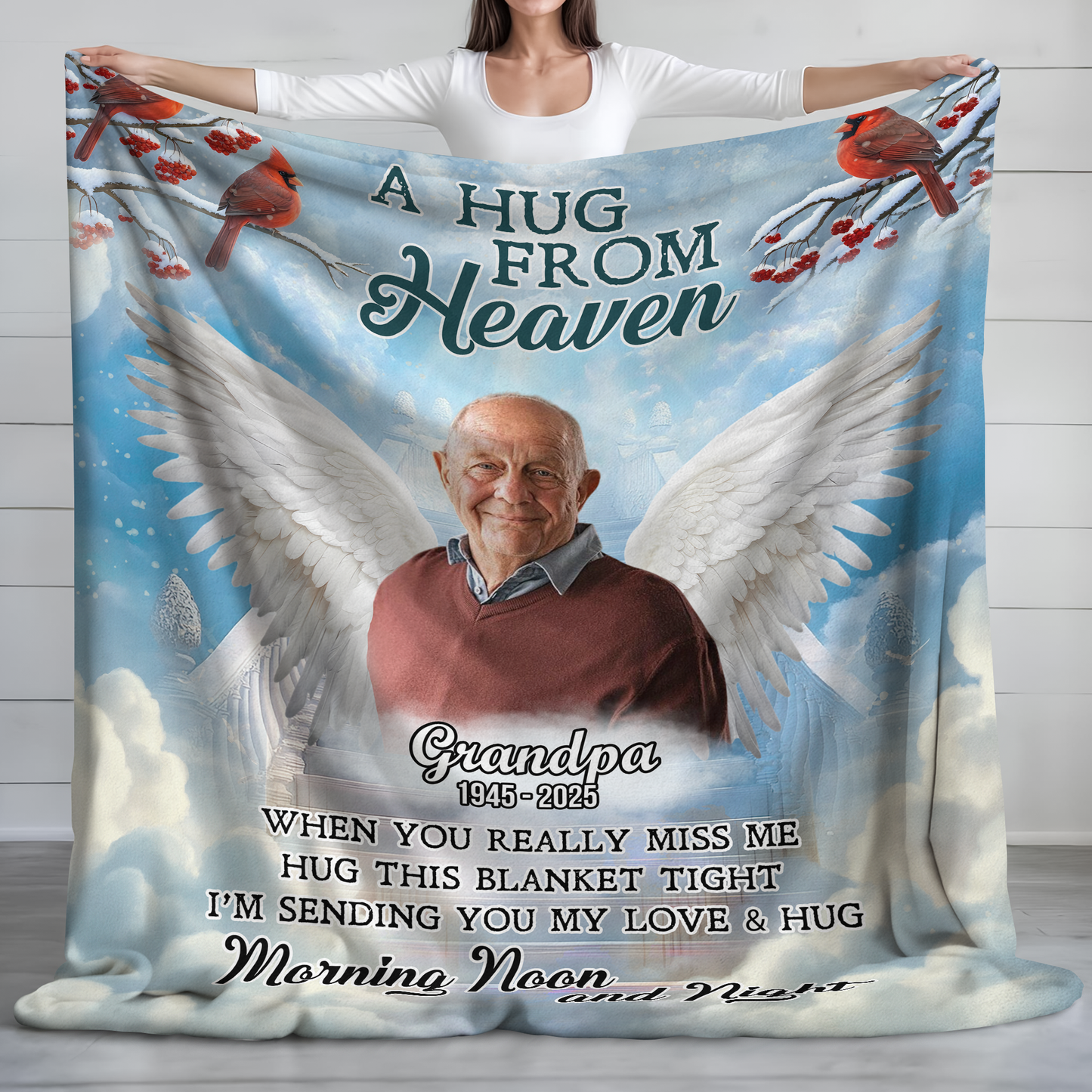 A Hug From Heaven Angel Wings - Memorial Personalized Custom Blanket - Sympathy Gift
