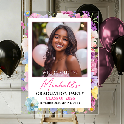 Flower Class Of 2026 Graduation - Personalized Graduation Welcome Sign - Custom Acrylic Celebration Sign