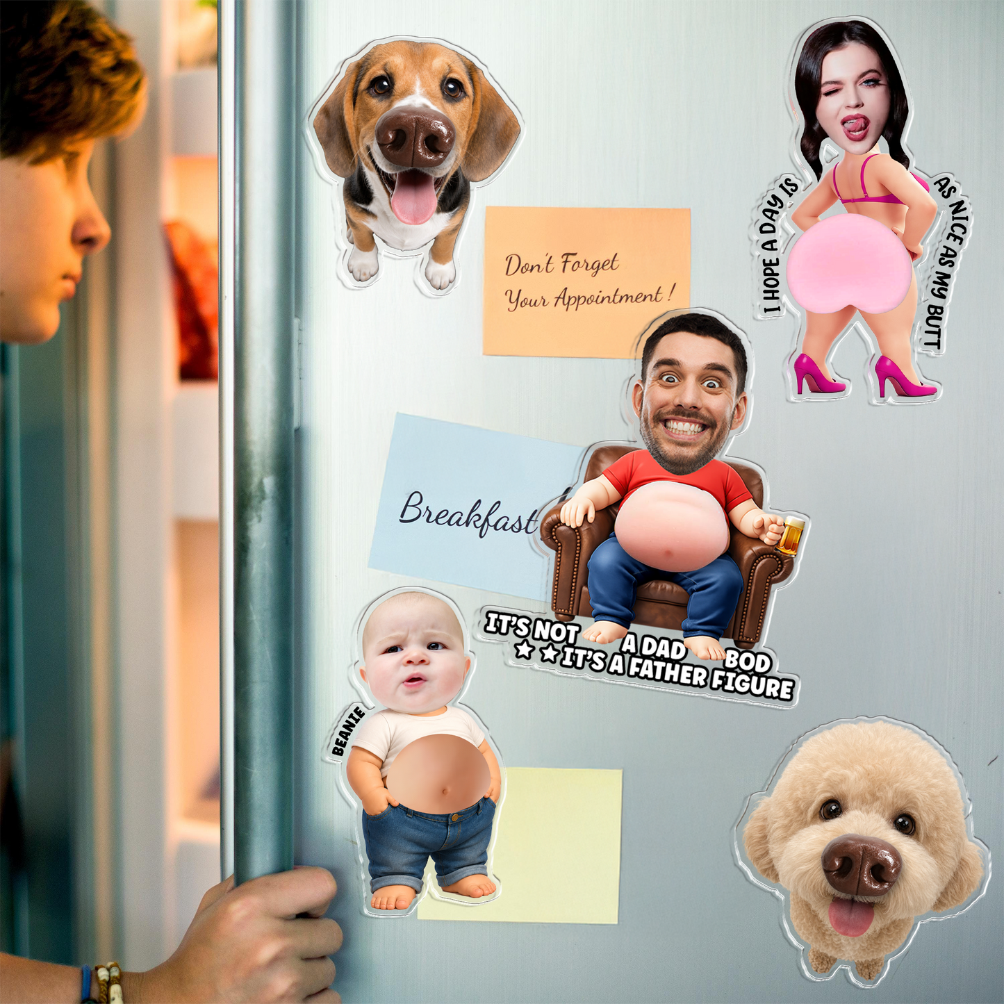 Personalized Funny Face Squishy Belly Fridge Magnet - Custom Dad Photo Squeeze Magnet, Kitchen Decor