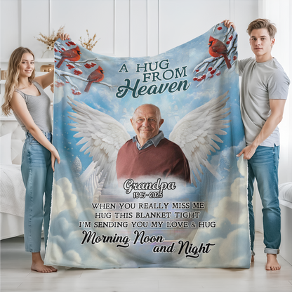 A Hug From Heaven Angel Wings - Memorial Personalized Custom Blanket - Sympathy Gift
