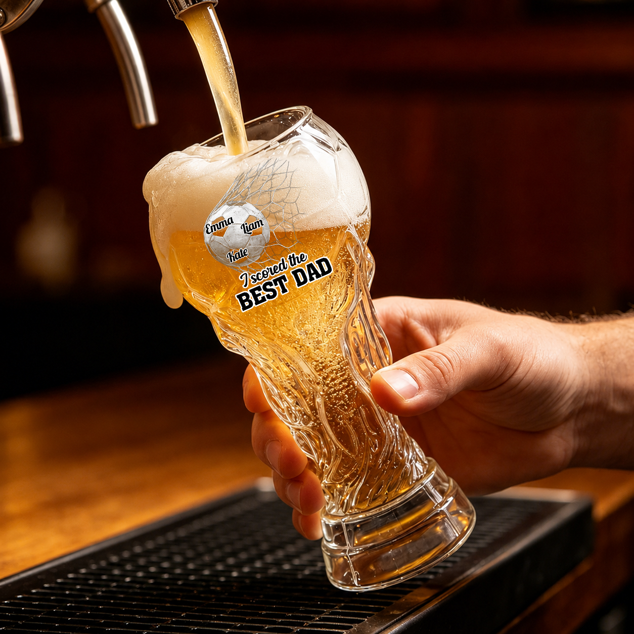 We Scored The Best Dad Personalized Trophy Beer Glass - Match Day Beer Glass, Birthday Gift for Him, Gift for Dad