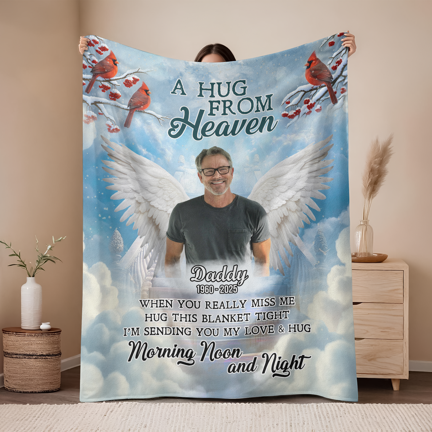 A Hug From Heaven Angel Wings - Memorial Personalized Custom Blanket - Sympathy Gift